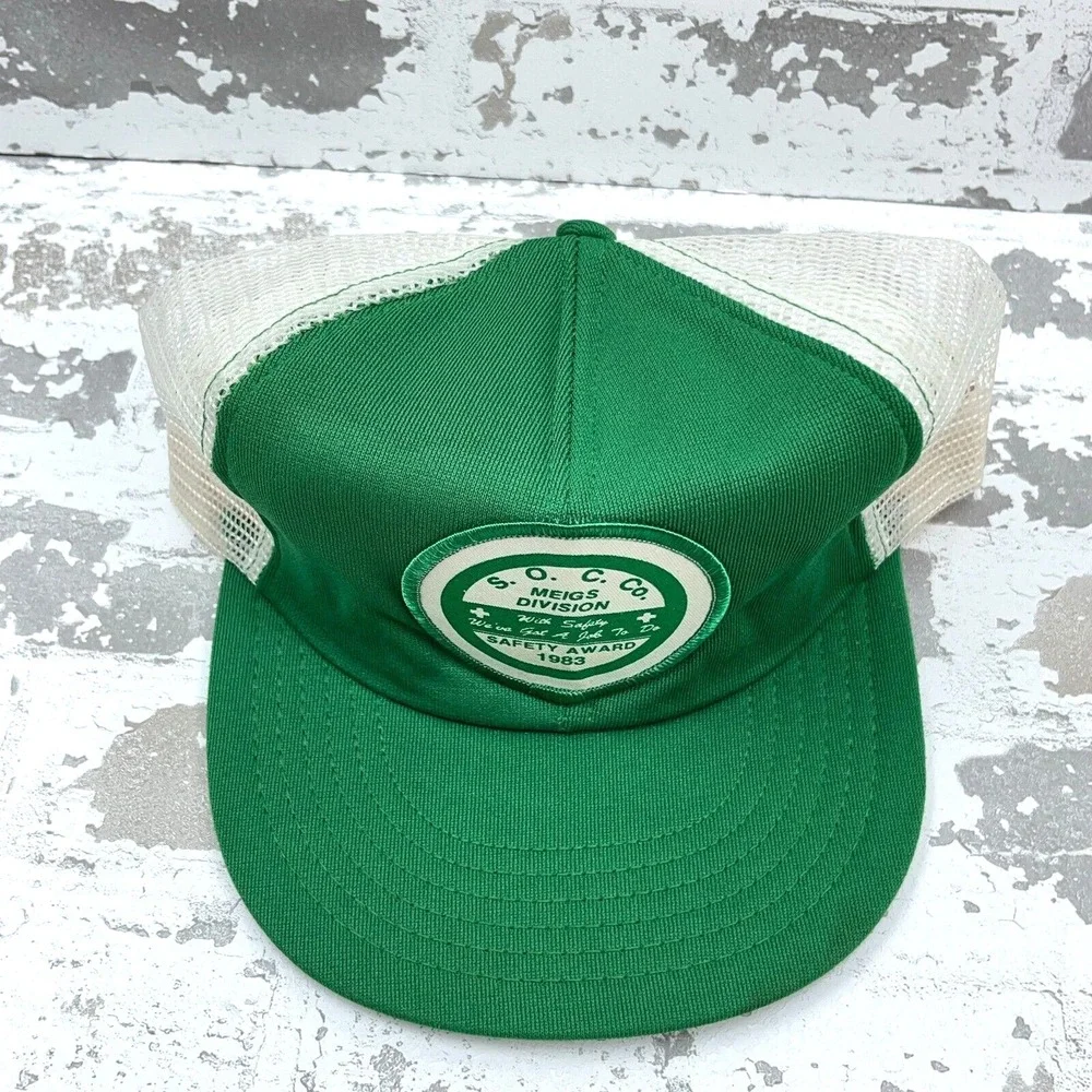 Vintage‎ Coal Mining Trucker Hat Cap Made In USA 80s Patch SOC Safety Award Snap